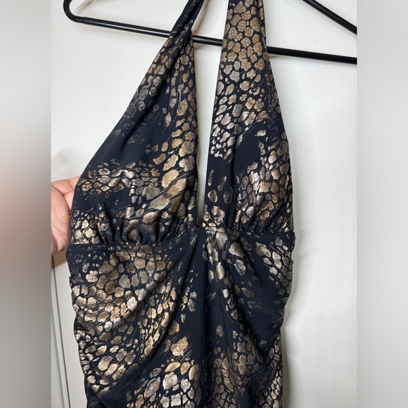 Magicsuit Black Gold Metallic Halter Bikini Tie Neck Swim Top Size 10 - Picture 4 of 13